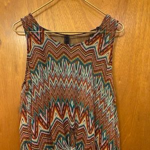 Sheer chevron print tie front tank XL